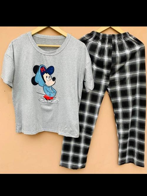 ladies cotton night wear grey color - 18218055 - Very Small Image - 1