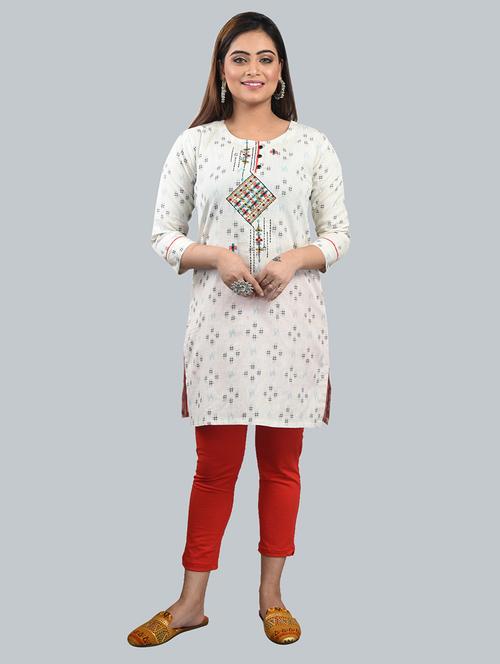 cream printed straight kurta - 18218144 - Very Small Image - 1