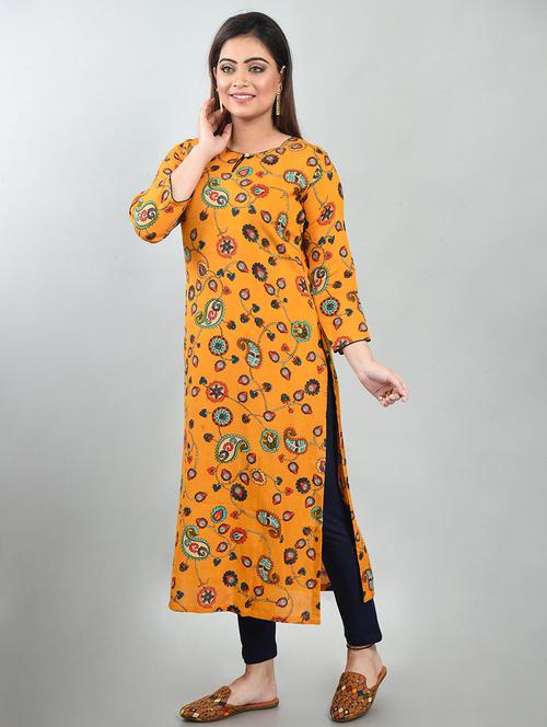 yellow printed straight kurta - 18218146 - Very Small Image - 1