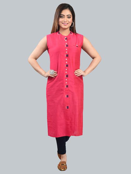 red solid straight kurta - 18218153 - Very Small Image - 1