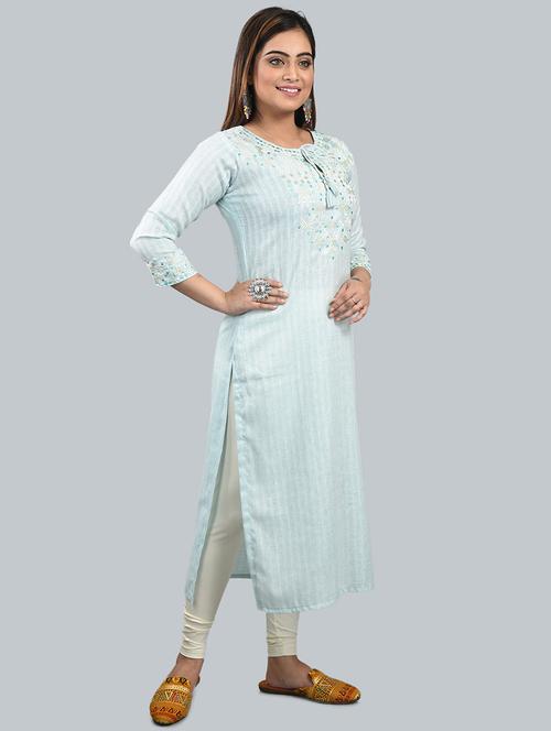 green stripe straight kurta - 18218160 - Very Small Image - 1