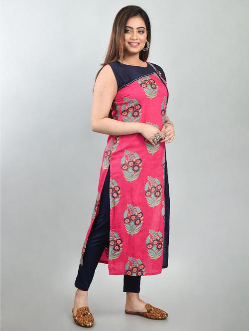 red printed straight kurta - 18218163 - Very Small Image - 1