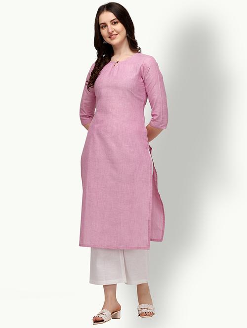 pink solid straight kurta - 18218951 - Very Small Image - 1
