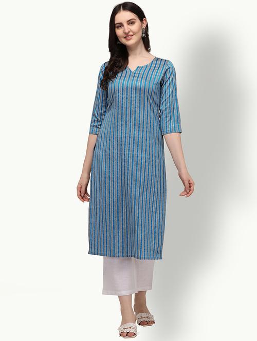 turquoise stripe straight kurta - 18218958 - Very Small Image - 1