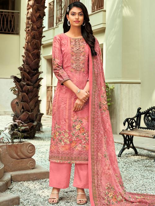 printed unstitched suit set - 18218964 - Very Small Image - 1