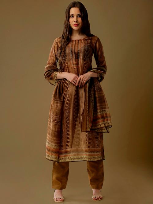 printed unstitched suit set - 18218979 - Very Small Image - 1