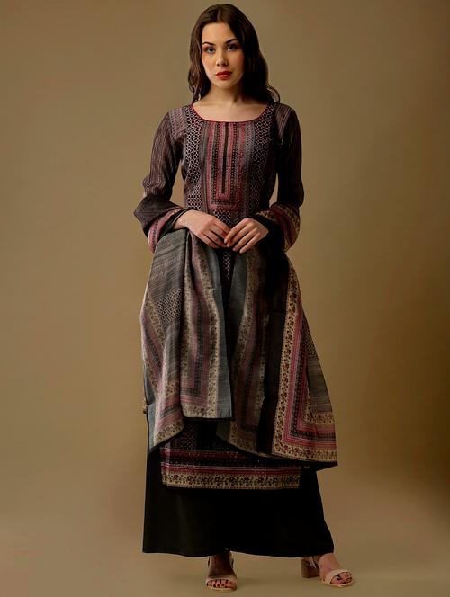 printed unstitched suit set - 18218980 - Very Small Image - 1
