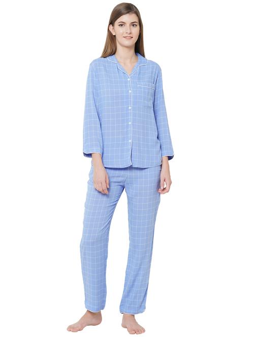 lapel neck checkered nightwear pajama set - 18219083 - Very Small Image - 1