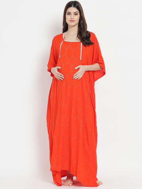 tie front printed maternity wear nighty - 18219411 - Very Small Image - 1