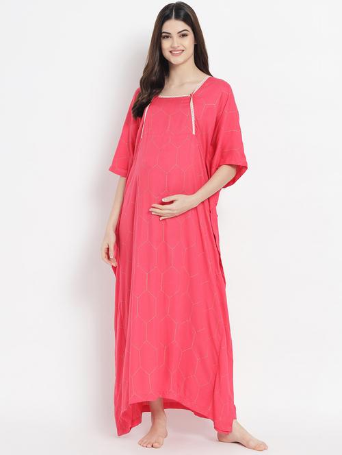 square neck printed maternity wear nighty - 18219413 - Very Small Image - 1