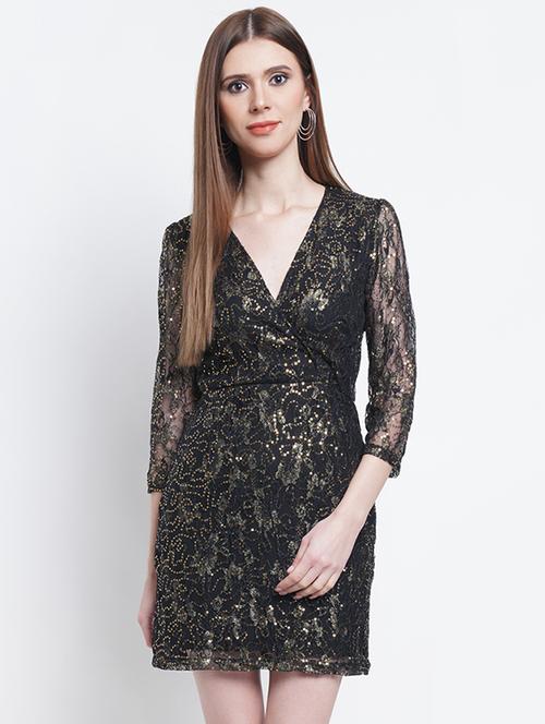 overlap neck self design bodycon dress - 18219432 - Very Small Image - 1