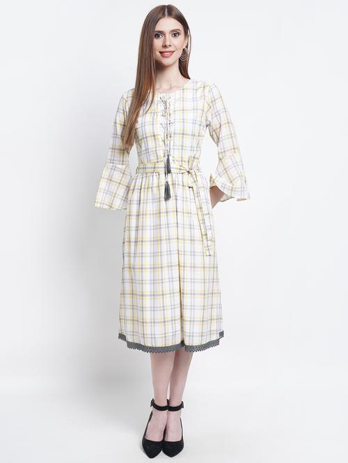 tie front checkered fit & flare dress - 18219434 - Very Small Image - 1