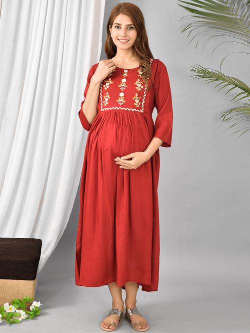 embroidered detail maternity wear dress - 18220326 - Very Small Image - 1