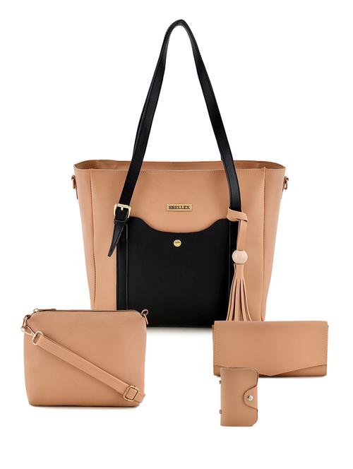 beige leatherette combo handbag - 18220552 - Very Small Image - 1