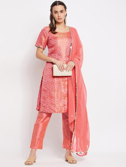 orange art silk kurta palazzo set - 18220785 - Very Small Image - 1