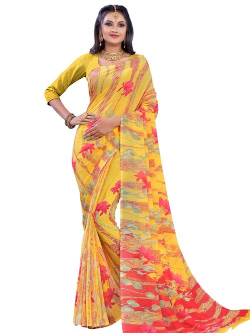floral printed saree with blouse - 18220825 - Very Small Image - 1