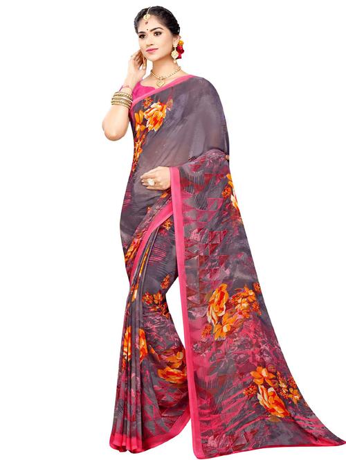 floral printed saree with blouse - 18220834 - Very Small Image - 1