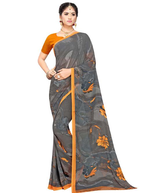 floral printed saree with blouse - 18220837 - Very Small Image - 1