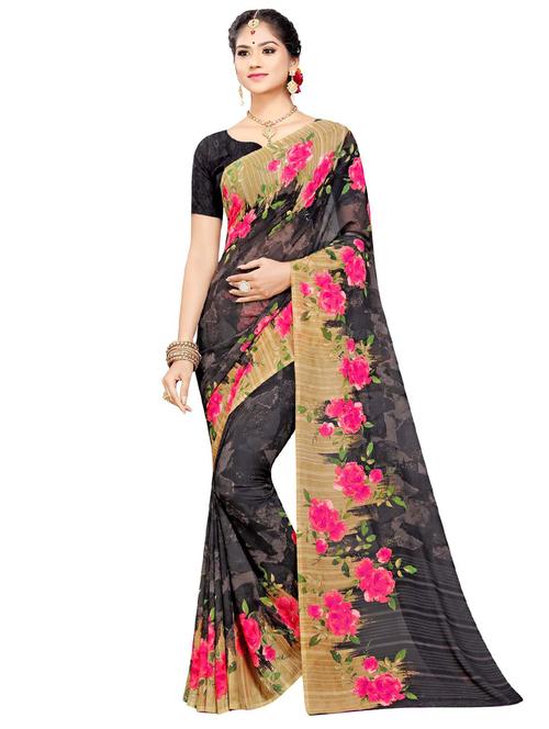 floral printed saree with blouse - 18220839 - Very Small Image - 1