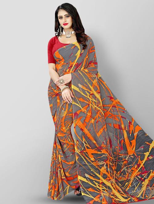 abstract printed saree with blouse - 18220846 - Very Small Image - 1