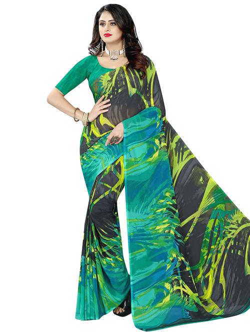 abstract printed saree with blouse - 18220849 - Very Small Image - 1
