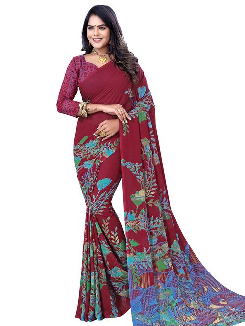 floral printed saree with blouse - 18220859 - Very Small Image - 1