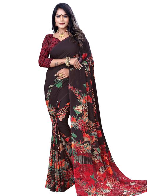 floral printed saree with blouse - 18220861 - Very Small Image - 1