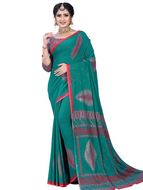 contrast bordered printed saree with blouse - 18220863 - Very Small Image - 1