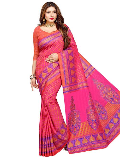 check printed saree with blouse - 18220881 - Very Small Image - 1