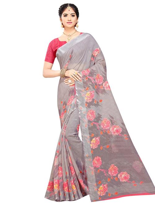 floral printed saree with blouse - 18220896 - Very Small Image - 1