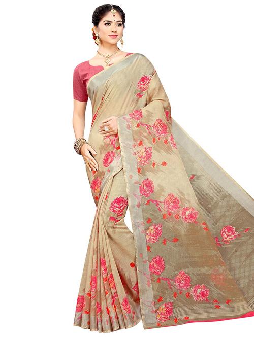 floral printed saree with blouse - 18220899 - Very Small Image - 1