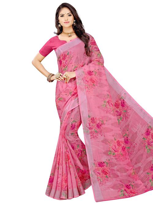 floral printed saree with blouse - 18220903 - Very Small Image - 1