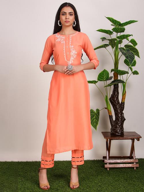 orange art silk kurta pant set - 18221358 - Very Small Image - 1