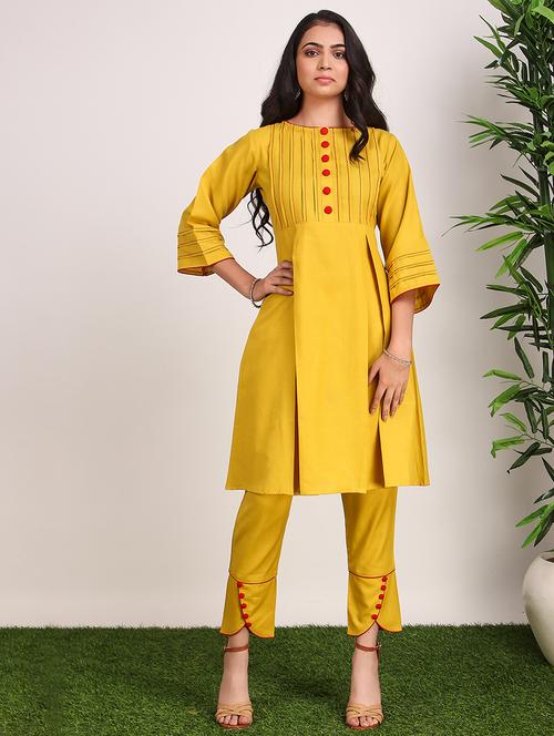 yellow cotton blend kurta pant set - 18221360 - Very Small Image - 1