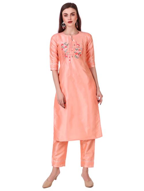 orange art silk kurta pant set - 18221364 - Very Small Image - 1