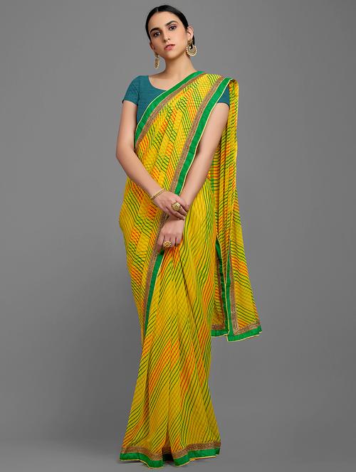 yellow georgette bhagalpuri saree with blouse - 18221493 - Very Small Image - 1