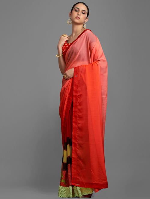 orange georgette half and half saree with blouse - 18221523 - Very Small Image - 1