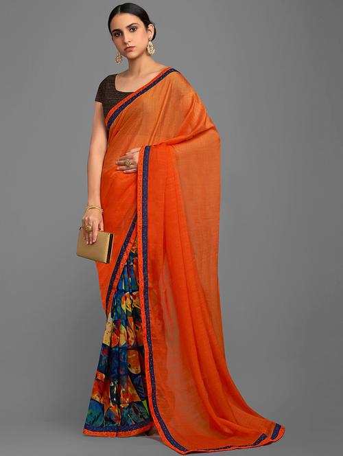 orange georgette half and half saree with blouse - 18221526 - Very Small Image - 1