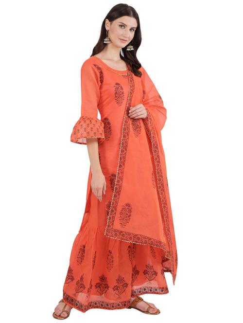 orange printed suit set - 18221551 - Very Small Image - 1