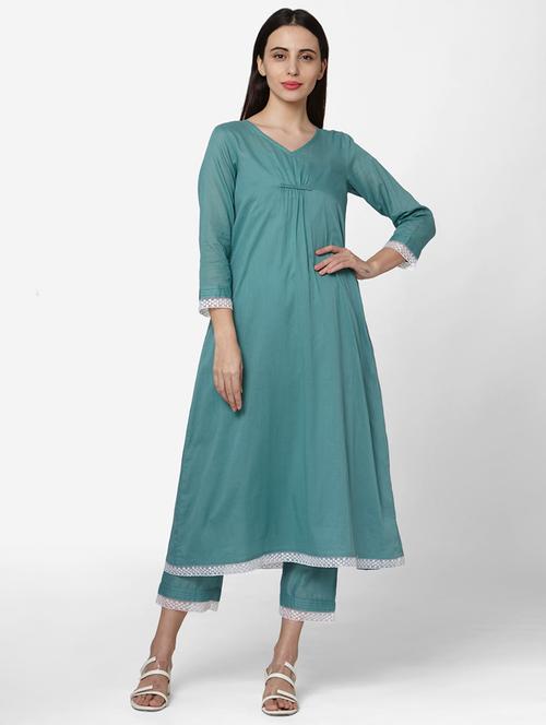 teal cotton kurta pant set - 18221669 - Very Small Image - 1