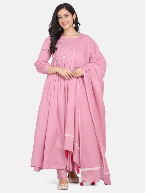 pink cotton kurta palazzo set - 18221701 - Very Small Image - 1