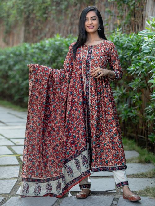 red cotton kurta pant set - 18221712 - Very Small Image - 1