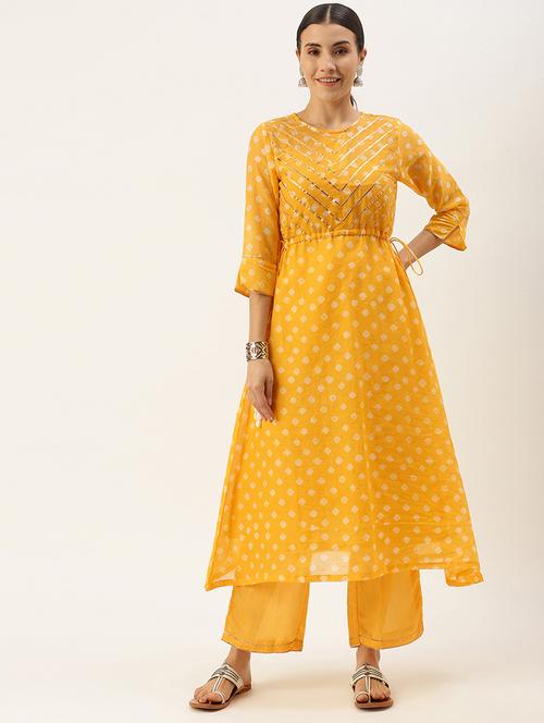 yellow chanderi kurta palazzo set - 18221723 - Very Small Image - 1