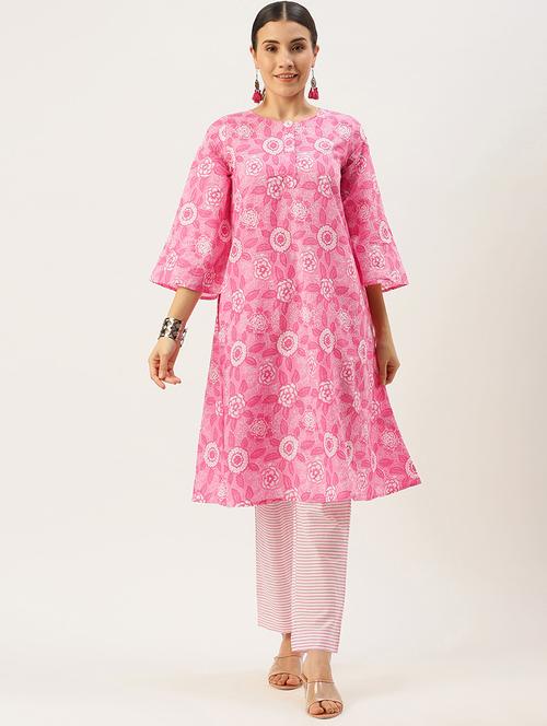 pink cotton kurta pant set - 18221729 - Very Small Image - 1