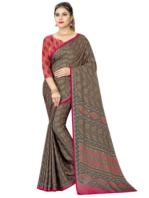 foil printed saree with blouse - 18223475 - Very Small Image - 1