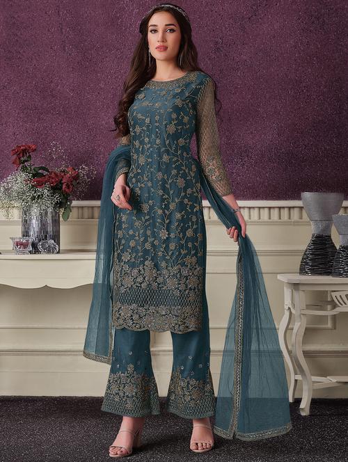 grey net semistitched suit - 18223481 - Very Small Image - 1