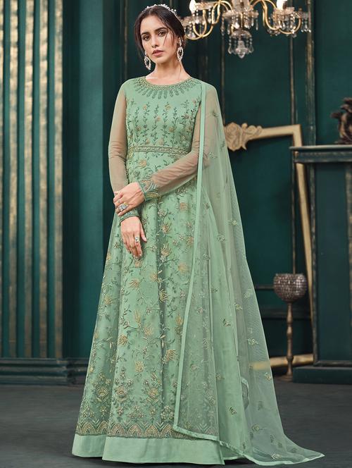 turquoise net semistitched suit - 18223486 - Very Small Image - 1