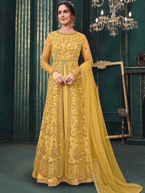 yellow net semistitched suit - 18223487 - Very Small Image - 1