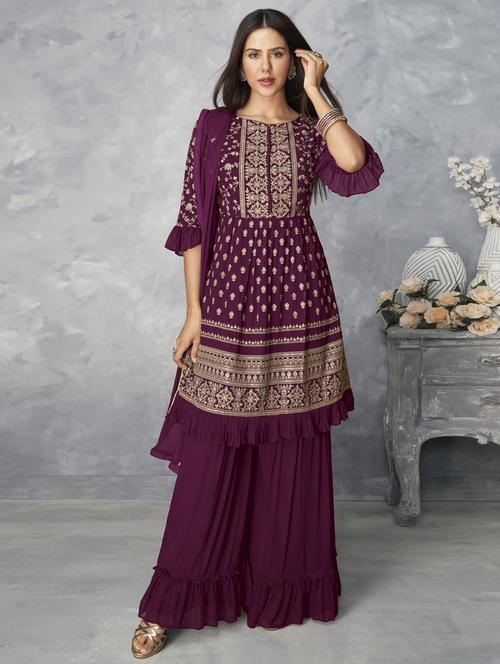 purple georgette semistitched suit - 18223549 - Very Small Image - 1