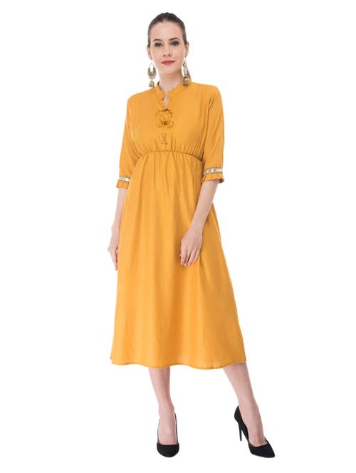 mandarin neck solid flared dress - 18223998 - Very Small Image - 1